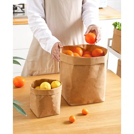 LEKOCH 2 Pieces Natural Brown Washable Reusable Roll-Up Basket Leather Look Storage Basket Suitable Bathroom Planter