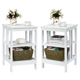 KOTEK 3-Tier Nightstand Set of 2, Wooden Sofa Side Table with Storage Shelves, Stable Structure, Accent Table Bedside Table End Table for Bedroom, Living Room, Easy Assembly (White)