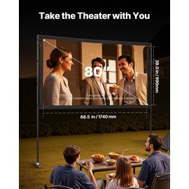 VEVOR Projector Screen with Stand, 80 Inch 160° Wide Angle Indoor Outdoor Projection Screen, 16:9 4K HD Wrinkleless Portable Dual-Stand Screens with Carry Bag, for Movie Home Theater Presentation