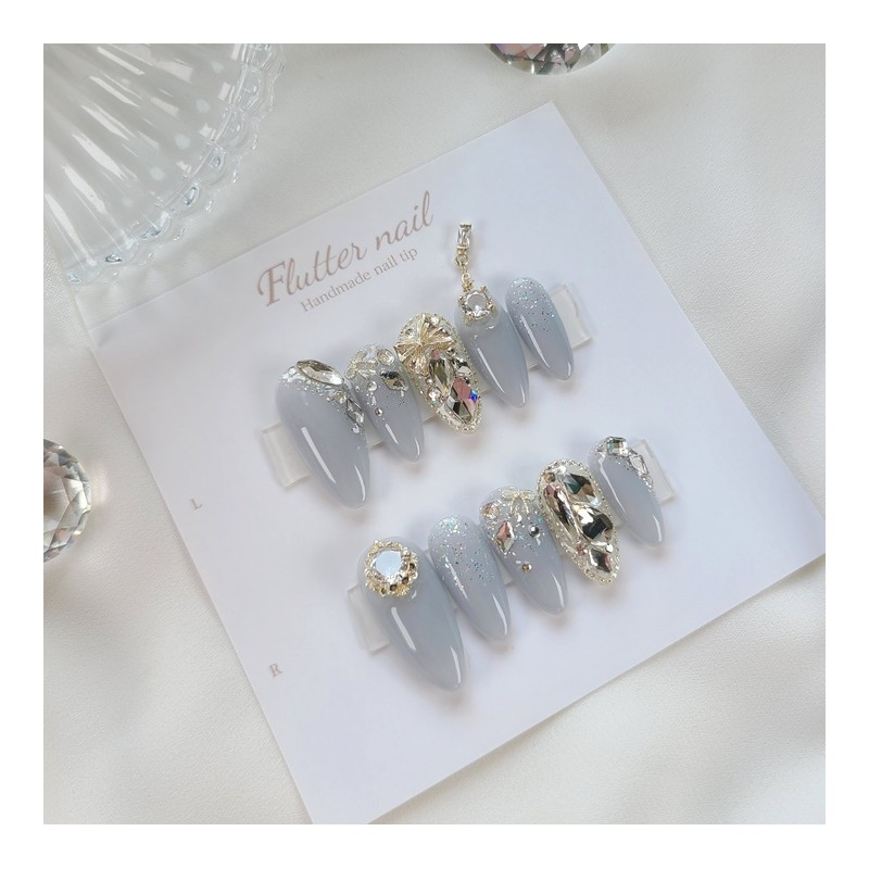 Silver Snow Dropstone Handmade Nail Tips❄ - Mediaval / 실버