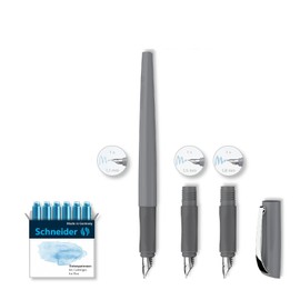 Schneider Callissima 143820 Calligraphy Fountain Pen Gift Set (3 Different Nib Sizes Including Cartridges and Hand Lettering Instructions) Pebble