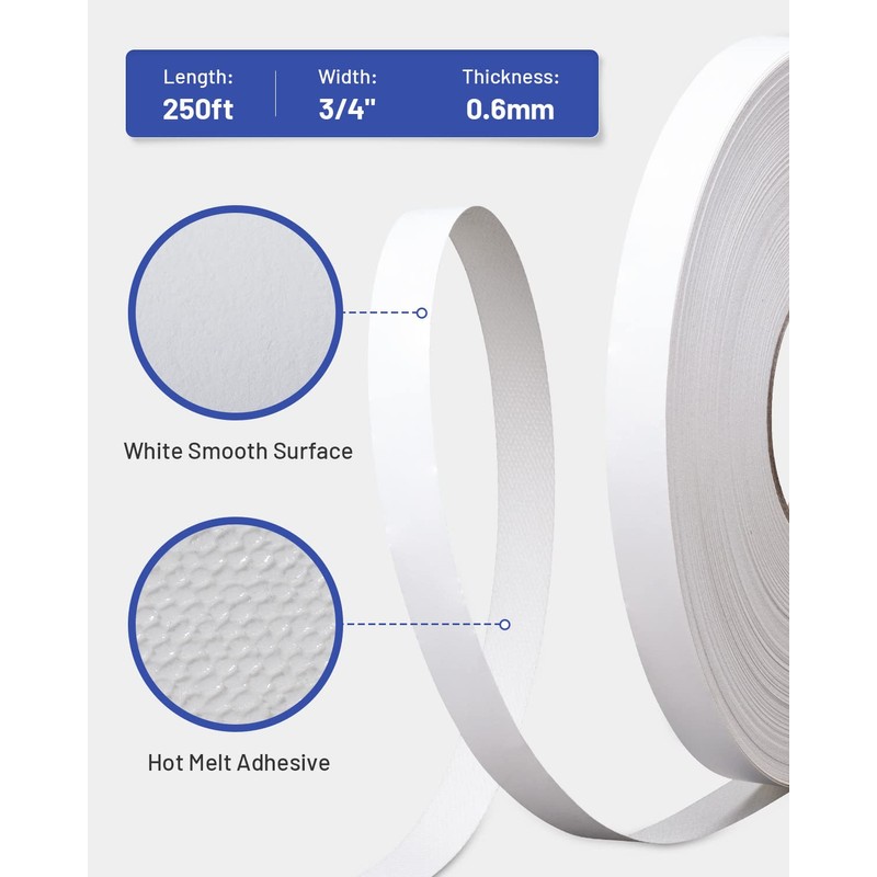FAKILO Melamine Edge Banding, White Pre-glued Veneer Edge Banding for