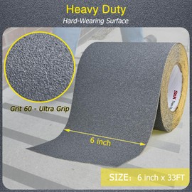 S&X Grip Tape for Stairs - 6 INCH x 33 FT Anti Slip Tape Gray Grit 60 - Non Slip Stair Tread for Outdoor Steps Ramps Boats Decks - Waterproof, Weather & Wear Resistant