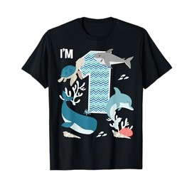 Kids 1 Year Old Ocean Life Whale Dolphin Shark 1st Birthday T-Shirt