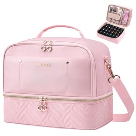 Leudes Organizador de esmalte de uñas y soporte de almacenamiento, 42 botellas, kit de manicura y lámpara de uñas, organizador de bolsas de uñas, funda de viaje para suministros técnicos de uñas