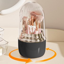 Anylady Makeup Brush Holder for Vanity - 360 Rotating Makeup Brush Organizer (Thicken Upgraded), Toothbrush Holder with Cover, Cosmetic Organizer (black)