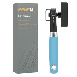 Beneno Can Opener, Manual Side Safe Cut Can Opener Smooth Edge with Durable Sharp Blade, Effort-Saving Knob & Comfortable Non-slip Handle, Aqua