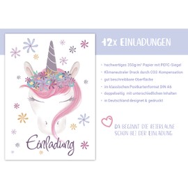 PICTALOO Children's Birthday Invitation Cards Unicorn Set of 12 – Birthday Invitations in White Pink for Girls up to 12 Years – General Invitation Card, for the Great Anticipation of the Birthday