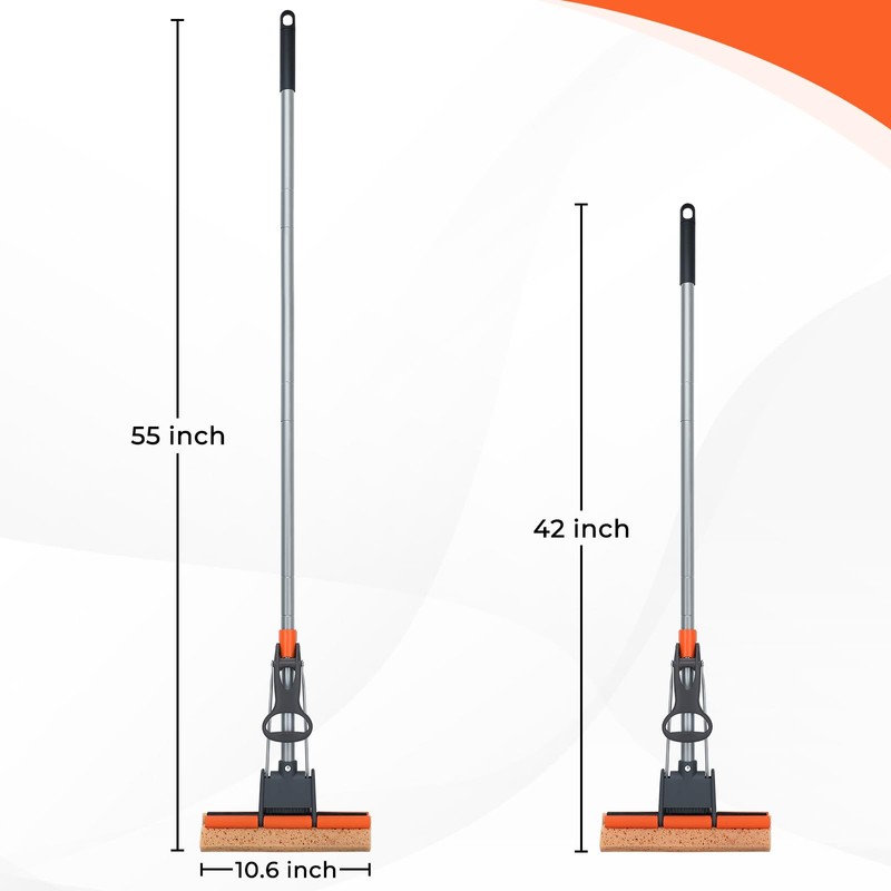 Sponge Mops for Floor Cleaning with 2 Cellulose Mop Head