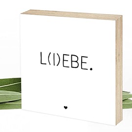 Wunderpixel¬Æ Holzbild L(I) EBE - 15x15x2cm zum Hinstellen/Aufh√§ngen, echter Fotodruck mit Spruch auf Holz - schwarz-wei√ües Wand-Bild Aufsteller zur Dekoration oder Geschenk-Idee - lebe und liebe!