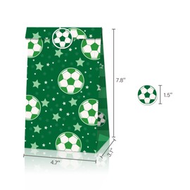 NA 12 Pack Soccer Party Favor Bags Soccer Theme Favor Candy Bags Kraft Paper Bags with Stickers for Baby Shower Party Treat Gift Decorations Supplies