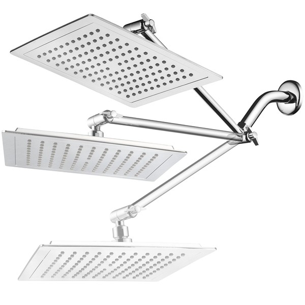 AquaSpa Giant 9-inch Diagonal Square Rain Shower Head PLUS 11-inch Solid Brass Angle Adjustable Extension Arm. 121 Jets with Rub-Clean Nozzles. Front and Back All-Chrome Finish. Sleek Square Design