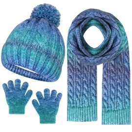 Kids Winter Hat Gloves Scarf Set, Boys Girls Toddler Beanie Hat Long Scarf Mittens with Warmer Fleece Lined for Kids 3-10