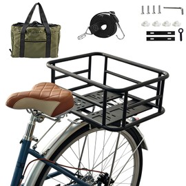 Rear Bike Basket,Rear Rack Bicycle Basket with Waterproof Storage Bag,Large Capacity Universal Fit for Most Bike,Easy Installation, Durable Metal Frame for Commuting & Shopping
