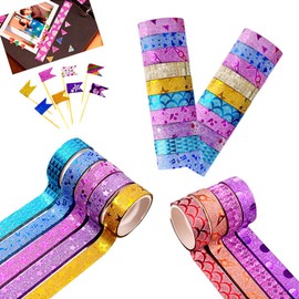 Paquete 20 Rollos Cinta Adhesiva Brillosa Colores Decorada colores surtidos Ideal para Manualidades