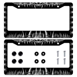2PCS Spider Fangs License Plate Frame Scary Weird Dark Fantasy Canines License Plate Personalise License Plate Frames Stainless Steel Metal Car Plates Tag Funny Decor Men Women 12.3" x 6.3"