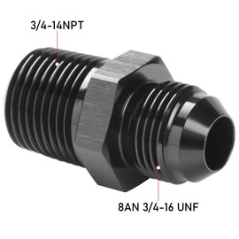 Podavelle 8AN Male Flare to 3/4 NPT Pipe Male Fitting Adapter Union Connector Straight Aluminum Black