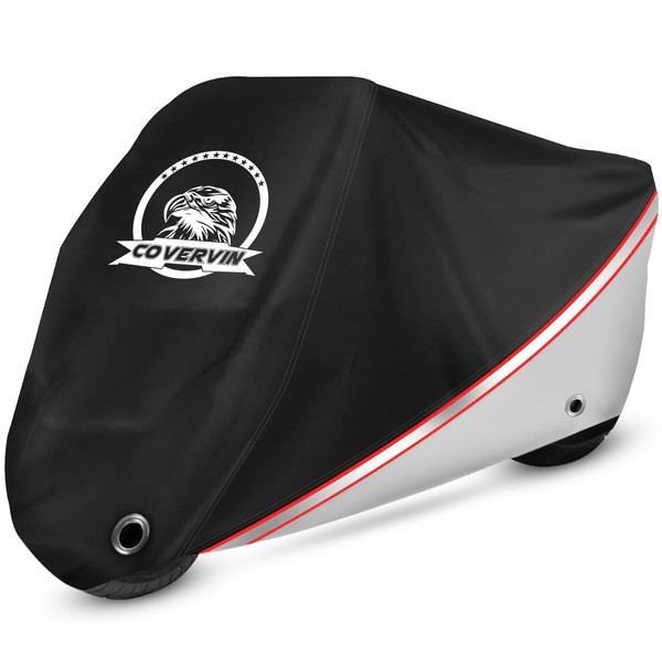 COVERVIN Motorcycle Cover, All Weather Outdoor Waterproof Night Protection with