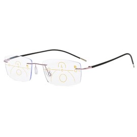 KOOSUFA Rimless Progressive Multifocal Reading Glasses 3.0 Men Women Blue Light Blocking Ultralight Metal Multifocus Readers, Pink