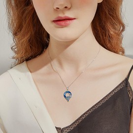 DAYLINLOVE Peacock Necklace 925 Sterling Silver Peacock Feather Crystal Pendant Necklace Bird Animal Teal Jewellery Gifts for Women Girls Peacock Lover