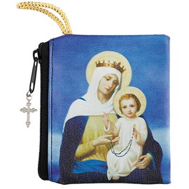 Vinyl Zipper Rosary Case with Full Color Printed Our Lady of The Rosary Image, 3 Inch