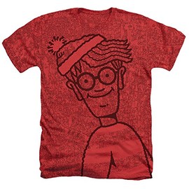 Popfunk - Where's Waldo Walk in Toyland Unisex Adult Sublimated Heather T-Shirt, Red, Small