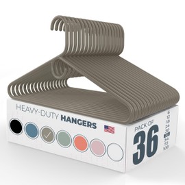 Made in USA Heavy Duty Clothes Hangers - Bulk Packs Available, Strong Plastic Hangers for Jackets & Coats (36pk Gray)