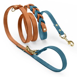 Midog Leather Leash for Dogs 6ft, Adjustable Hands Free Dog Leash for Running Walking,Strong Genuine Leather,Braided, Soft and Comfortable for Training Large, Medium, and Small Dogs (Blue M)