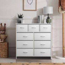 Sorbus Bedroom Dresser with 9 Drawers - Closet Organizer with Steel Frame Wood Top & Easy Pull Fabric Drawers for Clothing - Large Storage Furniture for Bedroom, Hallway, Living Room & Closet (White)