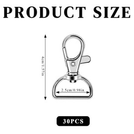 30 Pcs Key Chain Hooks with D Ring - 25mm Swivel Keyrings Clasps, Zinc Alloy Swivel Trigger Snap Hooks for Lanyards, DIY Jewellery, Handbags, Crafts, and Puppy Chains(Silver)