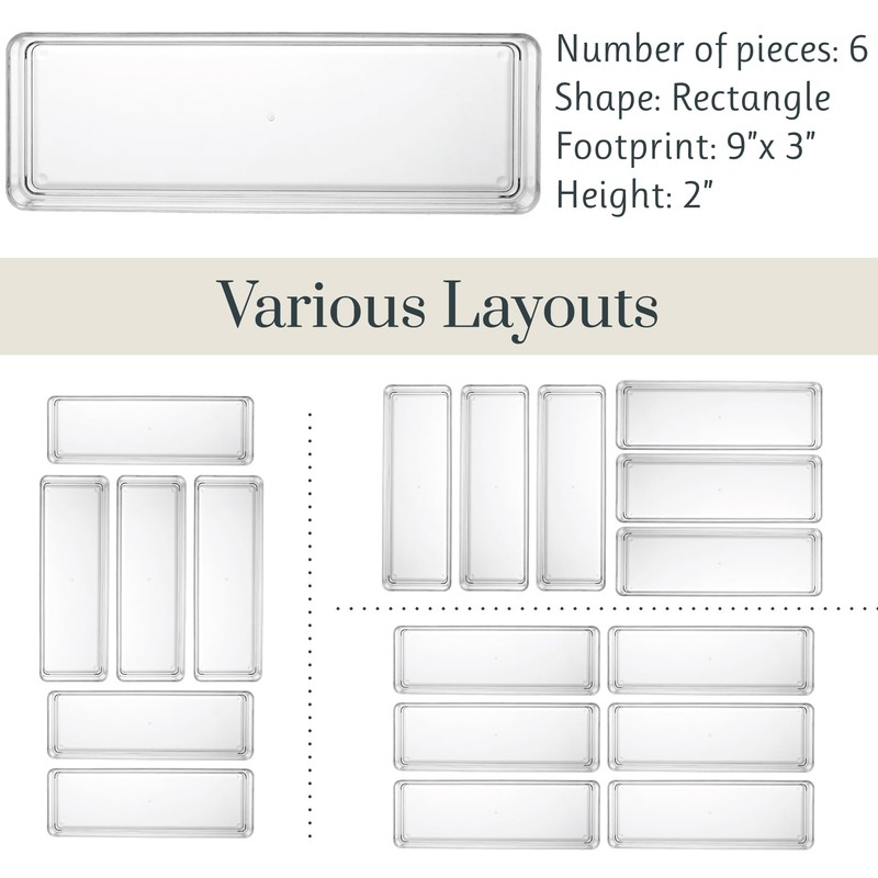 STORi SimpleSort 6-Piece Stackable Clear Drawer Organizer Set | 9"