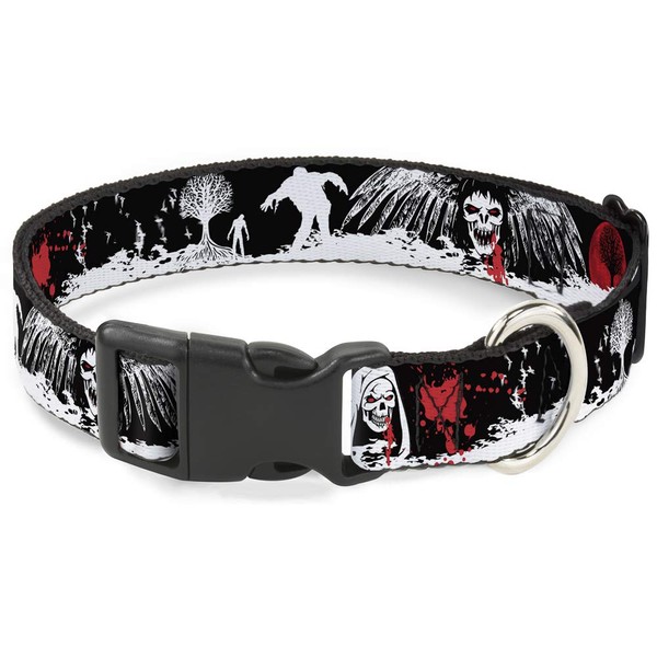 Buckle-Down PC-W30624-WS Dog Collar Plastic Clip Buckle, Fright Night Black/White/Red,