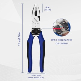 KAIHAOWIN 8.7 inches (220 mm) Pliers, Strong Pliers, Power Pliers, Wire Cutter, Nipper, All-Purpose Pliers, Bolt Cutter, Precision Crimping Pliers, Multi-functional, Electrician Tools