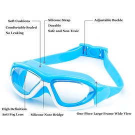 June Sports Swim Goggles for Kids (3-15 Year Old), Waterproof Swimming Google Large Frame UVA/UVB Teens Boys Girls SG28