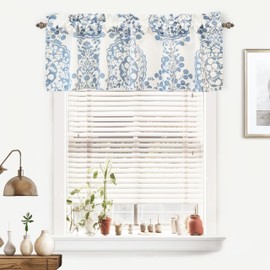 DriftAway Damask Curtains Valances for Windows Farmhouse Style Floral Medallion Patterned Samantha Kitchen Bedroom Livingroom Valance Curtain Single 52 Inch by 18 Inch Plus 2 Inch Header Dusty Blue