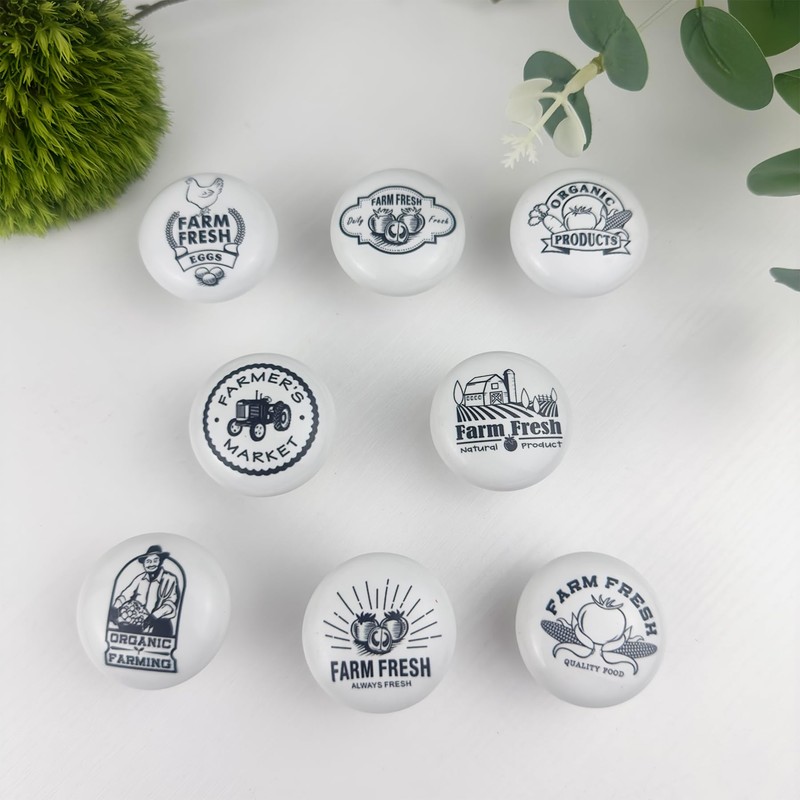 JamJam 1.5" 8PCS Round Vintage Ceramics Cabinet Handle Knob Farm