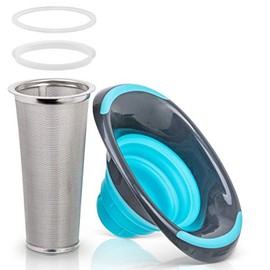 Cold Brew Filter for Mason Jar Wide Mouth Coffee Maker, UPGRADED Stainless Steel Mesh with Silicone Seals and Funnel (1 Quart (32 Ounces), Teal)