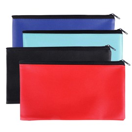 Zipper Bank Bags, 4 Pack Money Pouch PU Leather Cash and Coin Pouch with Zipper (Colorful)