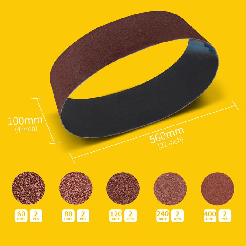 100x560mm Sanding Belt Assorted Pack, 10 Pcs (2 Each of