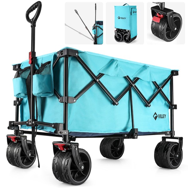 VILLEY Collapsible Folding Wagon with Big Wheels, All Terrain Beach