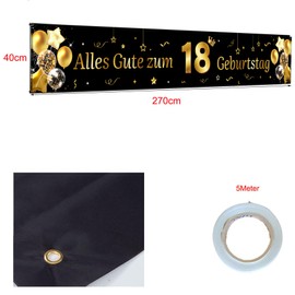 18th Birthday Banner Man 18th Birthday Decoration Banner Gold Black 18th Birthday Banner Long Background Banner for 18th Birthday Happy 18th Birthday Banner 18th Birthday Banner for Man 40 x 270 cm