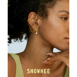 Shownee Gold Hoop Earrings for Women - 14K Gold Plated Small Huggie Cute Chain Link Dangle Drop Statement Earring Set Jewelry Gift