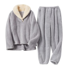 BOSECETA Fluffy Pajamas Set for Women Soft Comfy Fleece Pjs Pullover Pants Loose Plush Sleepwear Fuzzy Loungewear for Winter (XX-Large, Grey)