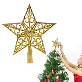 Christmas-Decorations-Ornament Christmas Tree Topper Star - Vintage Lightweight Classic Plastic Hollow Out Xmas Decoration - Ideal for Christmas Tree Decorations, Nativity Celebrations