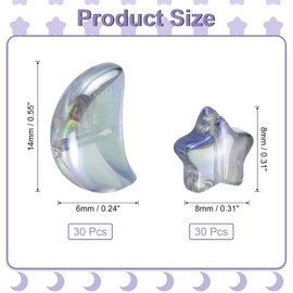 sourcing map 60Pcs Star Moon Shaped Beads, 2 Style Acrylic Spacer Assorted Beads Aesthetic Beads for Keychain Craft DIY, Clear Green