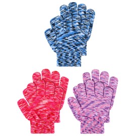 3 Pairs Kids Winter Magic Gloves Children Stretchy Warm Gloves Knit Mitten Gloves for Boys Girls Riding Cycling Bike Outdoors Sports (Red, Blue, Purple, M)