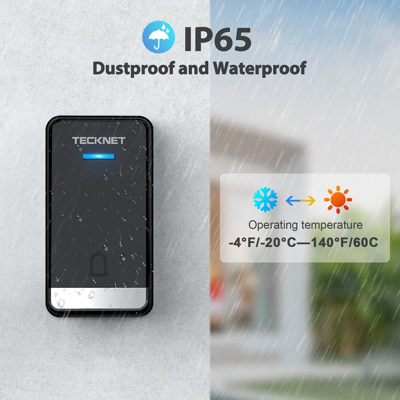 TECKNET Wireless Doorbells for Home, Waterproof Classroom Door Bell Ringer