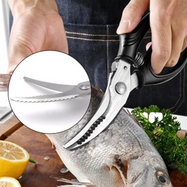 Poultry Scissors, Meat Scissors, Kitchen Scissors with Metal Handles, Non-Slip Plastic Handle and Spring Scissors, Kitchen Sharp Stainless Steel Bone Scissors for Chicken, Poultry, Fish, Meat