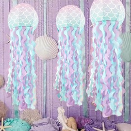 Pack of 4 Paper Lanterns Decoration: TOATELU 25 cm/10 Inch Mermaid Birthday Decoration, Jellyfish Paper Lanterns, for Children Theme Party, Ocean Theme Party Supplies