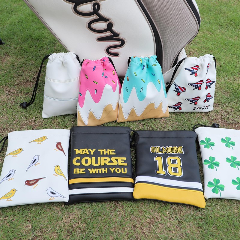 Aliennana Golf Valuables Pouch, Leather Golf Tee Pouch with Drawstring